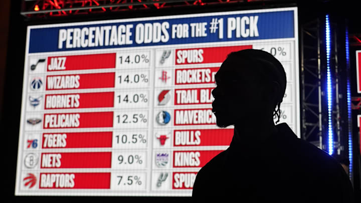 May 12, 2025; Chicago, Illinois, US; A draft prospect during the 2025 NBA Draft Lottery at McCormick Place. Mandatory Credit: David Banks-Imagn Images