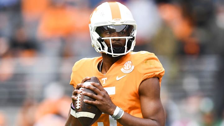 Tennessee quarterback Hendon Hooker looks for an open receiver against Missouri on Nov. 12, 2022 in Knoxville, Tenn.

Syndication The Knoxville News Sentinel