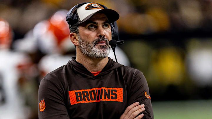 Cleveland Browns head coach Kevin Stefanski looks on against the New Orleans Saints during the first half at Caesars Superdome. 