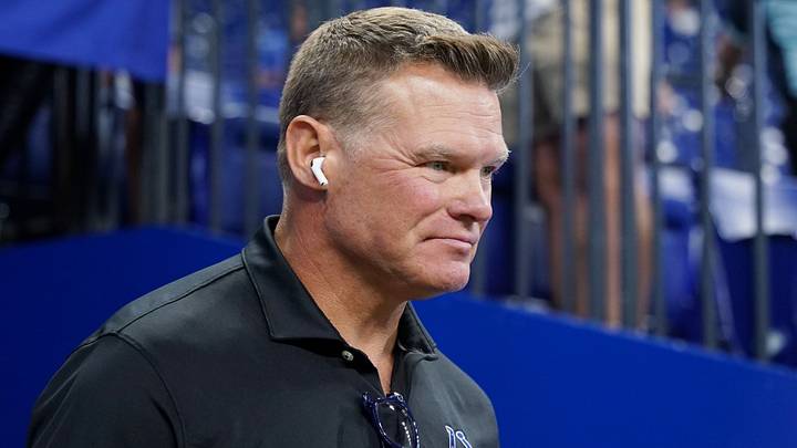 Aug 29, 2026; Indianapolis, Indiana, USA;  Indianapolis Colts general manager Chris Ballard walks onto the field before the game against the Detroit Lions at Lucas Oil Stadium.  Mandatory Credit: Robert Goddin-Imagn Images