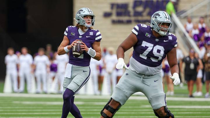Sep 12, 2026; Manhattan, Kansas, USA; Kansas State Wildcats quarterback Avery Johnson (2) drops back to pass during the first quarter against the Washington State Cougars at Bill Snyder Family Football Stadium. Mandatory Credit: Scott Sewell-Imagn Images Sep 12, 2026; Manhattan, Kansas, USA; Kansas State Wildcats quarterback Avery Johnson (2) drops back to pass during the first quarter against the Washington State Cougars at Bill Snyder Family Football Stadium. Mandatory Credit: Scott Sewell-Imagn Images