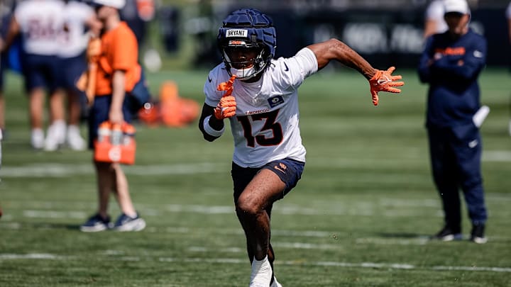 Jul 23, 2025; Englewood, CO, USA; Denver Broncos wide receiver Pat Bryant (13) during Denver Broncos Training Camp. Mandatory Credit: Isaiah J. Downing-Imagn Images