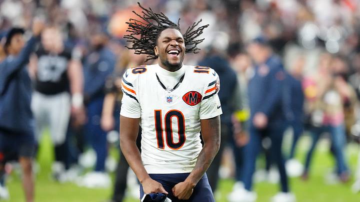 Chicago Bears wide receiver Luther Burden III (10) celebrates after the game against the Las Vegas Raiders at Allegiant Stadium. Mandatory Credit: Stephen R. Sylvanie-Imagn Images Chicago Bears wide receiver Luther Burden III (10) celebrates after the game against the Las Vegas Raiders at Allegiant Stadium. Mandatory Credit: Stephen R. Sylvanie-Imagn Images