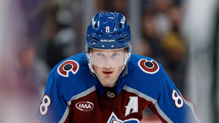 Nov 20, 2025; Denver, Colorado, USA; Colorado Avalanche defenseman Cale Makar (8) in the second period against the New York Rangers at Ball Arena. Mandatory Credit: Isaiah J. Downing-Imagn Images Nov 20, 2025; Denver, Colorado, USA; Colorado Avalanche defenseman Cale Makar (8) in the second period against the New York Rangers at Ball Arena. Mandatory Credit: Isaiah J. Downing-Imagn Images