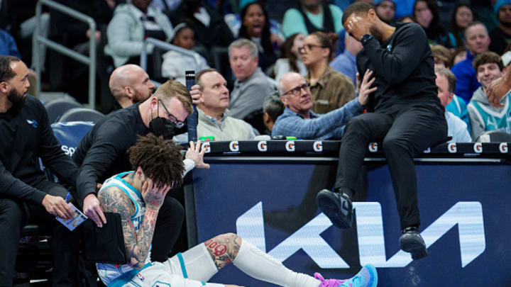 LaMelo Ball and Charles Lee had a head-on collision during a game. LaMelo Ball and Charles Lee had a head-on collision during a game.