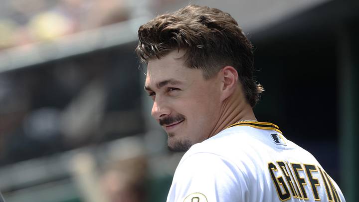 Jun 28, 2026; Pittsburgh, Pennsylvania, USA;  Pittsburgh Pirates shortstop Konnor Griffin (6) reacts in the dugout against the Cincinnati Reds at PNC Park. Mandatory Credit: Charles LeClaire-Imagn Images