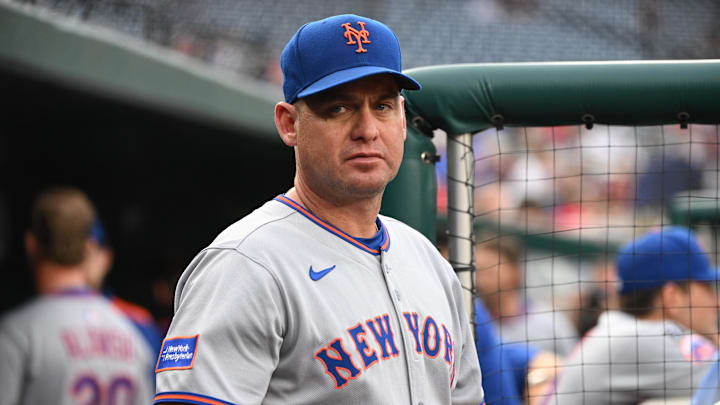 Aug 20, 2025; Washington, District of Columbia, USA; New York Mets manager Carlos Mendoza (64) stands in the dugout before a game against the Washington Nationals at Nationals Park. Mandatory Credit: Rafael Suanes-Imagn Images Aug 20, 2025; Washington, District of Columbia, USA; New York Mets manager Carlos Mendoza (64) stands in the dugout before a game against the Washington Nationals at Nationals Park. Mandatory Credit: Rafael Suanes-Imagn Images