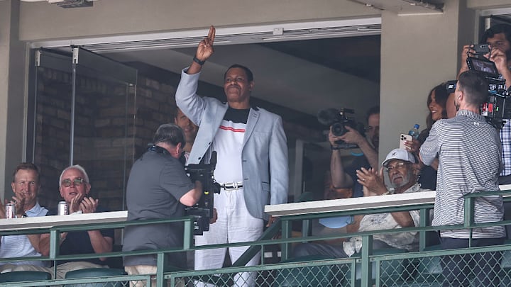 Former Chicago Cub Sammy Sosa at Wrigley Field on June 20, 2025.