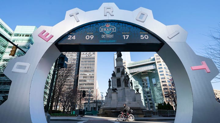 The NFL draft countdown clock in Detroit's Campus Martius Park