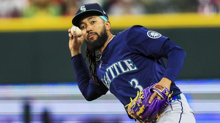 Seattle Mariners shortstop J.P. Crawford throws to first during a game against the Cincinnati Reds on April 16 at Great American Ballpark.