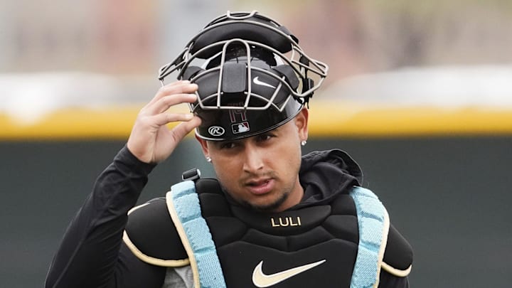 Arizona Diamondbacks catcher Gabriel Moreno (14) during spring training workouts at Salt River Fields on Feb. 13, 2026, Scottsdale. Arizona Diamondbacks catcher Gabriel Moreno (14) during spring training workouts at Salt River Fields on Feb. 13, 2026, Scottsdale.