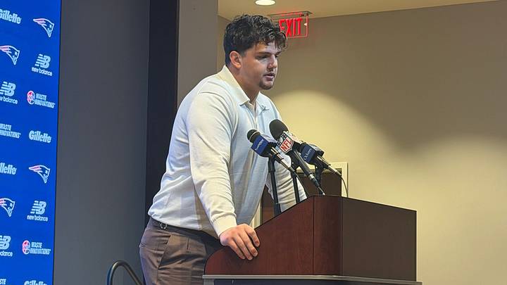 New England Patriots offensive tackle Will Campbell speaks to the media after the team's 26-19 win over the New York Jets. New England Patriots offensive tackle Will Campbell speaks to the media after the team's 26-19 win over the New York Jets.