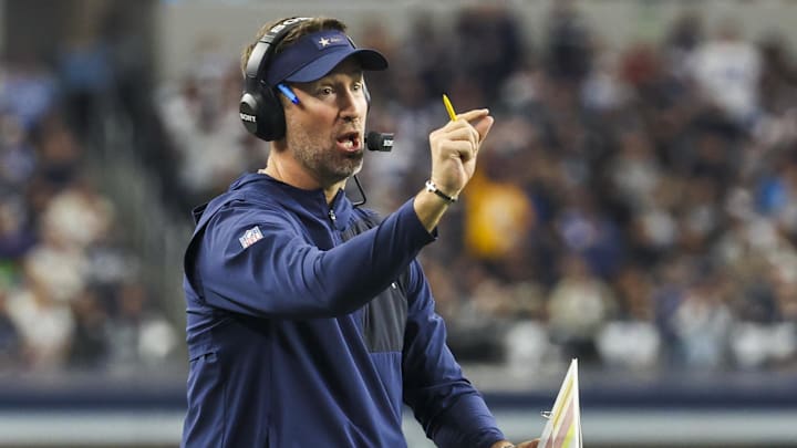 Dallas Cowboys head coach Brian Schottenheimer reacts to a play against the Los Angeles Chargers at AT&T Stadium. Dallas Cowboys head coach Brian Schottenheimer reacts to a play against the Los Angeles Chargers at AT&T Stadium.