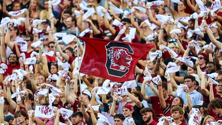 Aug 31, 2024; Columbia, South Carolina, USA; South Carolina Gamecocks wave a flag in the first half against the Old Dominion Monarchs at Williams-Brice Stadium. Mandatory Credit: Jeff Blake-USA TODAY Sports