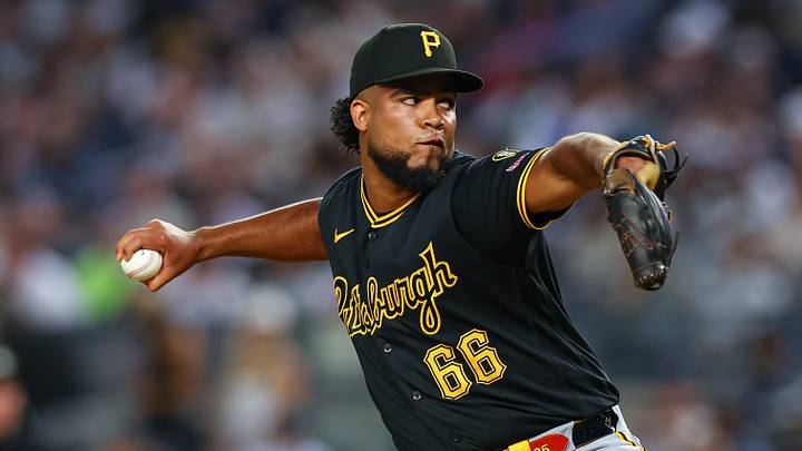 Jul 20, 2026; Bronx, New York, USA; Pittsburgh Pirates pitcher Wilber Dotel (66) delivers a pitch fourth inning against the New York Yankees at Yankee Stadium. Mandatory Credit: Vincent Carchietta-Imagn Images Jul 20, 2026; Bronx, New York, USA; Pittsburgh Pirates pitcher Wilber Dotel (66) delivers a pitch fourth inning against the New York Yankees at Yankee Stadium. Mandatory Credit: Vincent Carchietta-Imagn Images