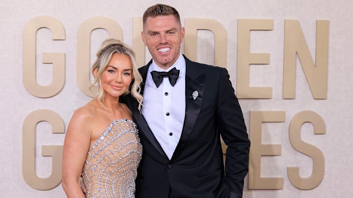 Chelsea Freeman and Freddie Freeman on the red carpet of the 81st Annual Golden Globe Awards on Sunday January 7, 2024