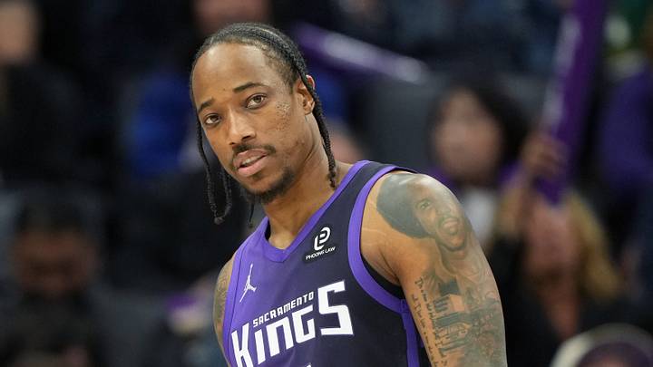 Apr 3, 2026; Sacramento, California, USA; Sacramento Kings guard DeMar DeRozan (10) during the third quarter against the New Orleans Pelicans at Golden 1 Center. Apr 3, 2026; Sacramento, California, USA; Sacramento Kings guard DeMar DeRozan (10) during the third quarter against the New Orleans Pelicans at Golden 1 Center.