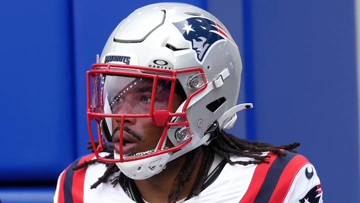 Oct 4, 2026; Orchard Park, New York, USA;  Corey Kiner #9 of the New England Patriots takes the field for warm ups before the game against the Buffalo Bills at New Highmark Stadium.  Mandatory Credit: Gregory Fisher-Imagn Images