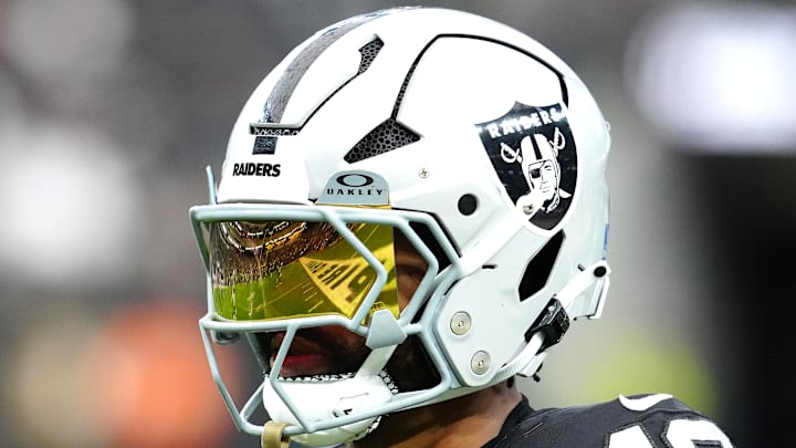 Dec 22, 2024; Paradise, Nevada, USA; Las Vegas Raiders cornerback Jack Jones (18) warms up before a game against the Jacksonville Jaguars at Allegiant Stadium. Mandatory Credit: Stephen R. Sylvanie-Imagn Images Dec 22, 2024; Paradise, Nevada, USA; Las Vegas Raiders cornerback Jack Jones (18) warms up before a game against the Jacksonville Jaguars at Allegiant Stadium. Mandatory Credit: Stephen R. Sylvanie-Imagn Images