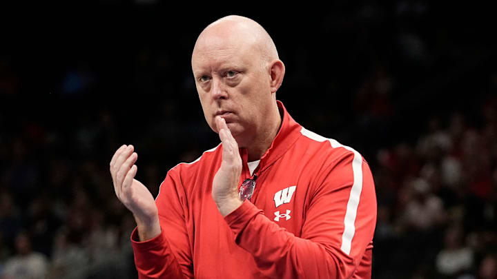 Wisconsin Badgers head coach Kelly Sheffield is seen during the second set of the match on Wednesday September 17, 2025 at Fiserv Forum in Milwaukee, Wisconsin. Wisconsin Badgers head coach Kelly Sheffield is seen during the second set of the match on Wednesday September 17, 2025 at Fiserv Forum in Milwaukee, Wisconsin.