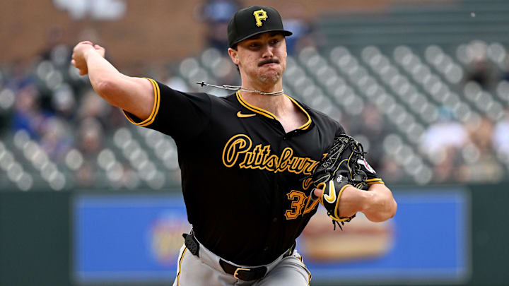 Pittsburgh Pirates pitcher Paul Skenes (30) throws a pitch against the Detroit Tigers in the second inning at Comerica Park. 