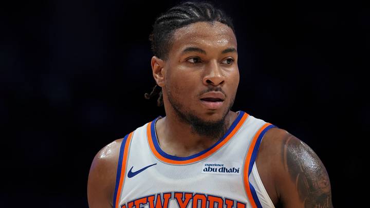 Nov 17, 2025; Miami, Florida, USA; New York Knicks guard Miles McBride (2) looks on against the Miami Heat during the third quarter at Kaseya Center. Mandatory Credit: Sam Navarro-Imagn Images