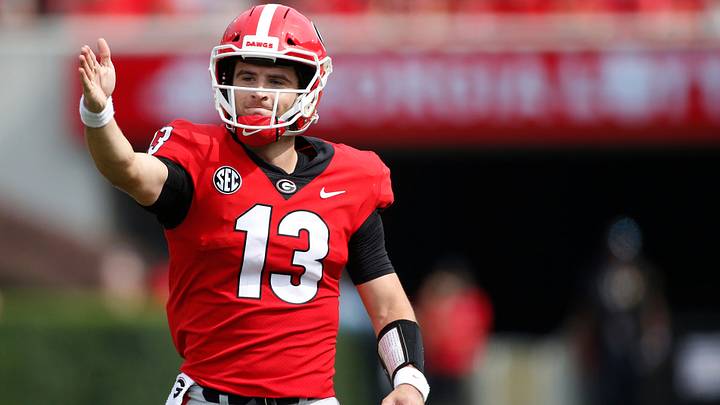 Georgia Football QB Stetson Bennett celebrates in 2021. Georgia Football QB Stetson Bennett celebrates in 2021.
