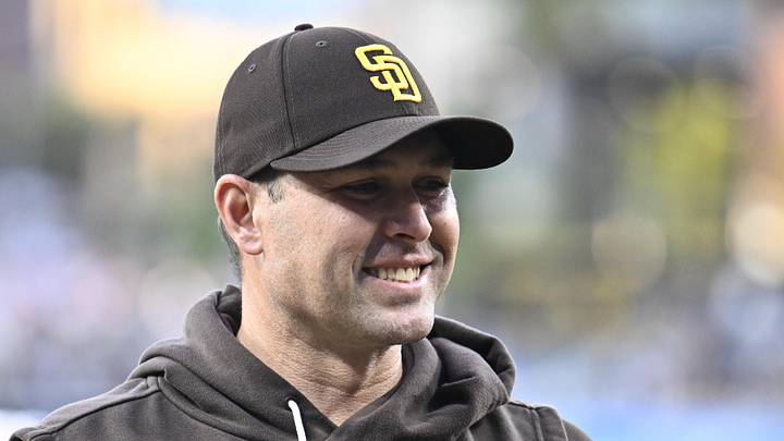 May 7, 2026; San Diego, California, USA; San Diego Padres manager Craig Stammen looks on during a pre-game ceremony before a game against the St. Louis Cardinals at Petco Park. Mandatory Credit: Denis Poroy-Imagn Images