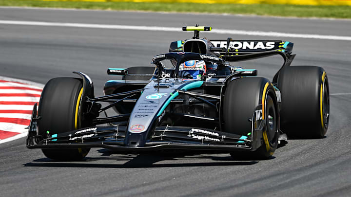 Jun 15, 2025; Montreal, Quebec, Canada; Mercedes driver Kimi Antonelli (12) during the F1 Canadian Grand Prix at Circuit Gilles-Villeneuve. Mandatory Credit: David Kirouac-Imagn Images Jun 15, 2025; Montreal, Quebec, Canada; Mercedes driver Kimi Antonelli (12) during the F1 Canadian Grand Prix at Circuit Gilles-Villeneuve. Mandatory Credit: David Kirouac-Imagn Images