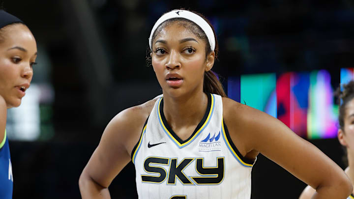 May 6, 2025; Chicago, IL, USA; Chicago Sky forward Angel Reese (5) during the second half of a WNBA pre-season game at Wintrust Arena. Mandatory Credit: Kamil Krzaczynski-Imagn Images May 6, 2025; Chicago, IL, USA; Chicago Sky forward Angel Reese (5) during the second half of a WNBA pre-season game at Wintrust Arena. Mandatory Credit: Kamil Krzaczynski-Imagn Images