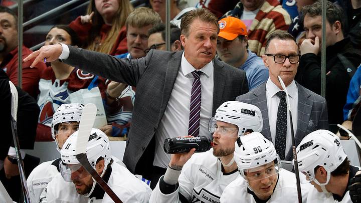 Mar 27, 2025; Denver, Colorado, USA; Los Angeles Kings head coach Jim Hiller in the first period against the Los Angeles Kings at Ball Arena. Mandatory Credit: Isaiah J. Downing-Imagn Images Mar 27, 2025; Denver, Colorado, USA; Los Angeles Kings head coach Jim Hiller in the first period against the Los Angeles Kings at Ball Arena. Mandatory Credit: Isaiah J. Downing-Imagn Images