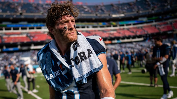 Tennessee Titans quarterback Will Levis (8) exits the field after losing to the Indianapolis Colts 20-17 at Nissan Stadium in Nashville, Tenn., Sunday, Oct. 13, 2024. Tennessee Titans quarterback Will Levis (8) exits the field after losing to the Indianapolis Colts 20-17 at Nissan Stadium in Nashville, Tenn., Sunday, Oct. 13, 2024.