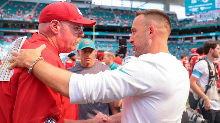 Sep 27, 2026; Miami Gardens, Florida, USA; Kansas City Chiefs head coach Andy Reid shakes hands with Miami Dolphins head coach Jeff Hafley after the game at Hard Rock Stadium. Mandatory Credit: Sam Navarro-Imagn Images Sep 27, 2026; Miami Gardens, Florida, USA; Kansas City Chiefs head coach Andy Reid shakes hands with Miami Dolphins head coach Jeff Hafley after the game at Hard Rock Stadium. Mandatory Credit: Sam Navarro-Imagn Images
