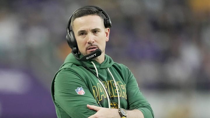 Green Bay Packers head coach Matt Lafleur is shown during the first quarter of their game against the Minnesota Vikings Sunday, January 4, 2026 at U.S. Bank Stadium in Minneapolis, Minnesota.