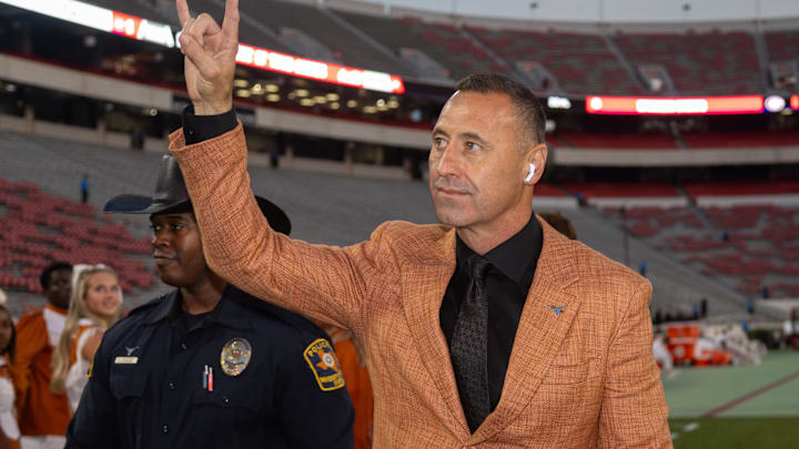 Texas Longhorns head coach Steve Sarkisian walks into Sanford Stadium before a game against the Georgia Bulldogs.