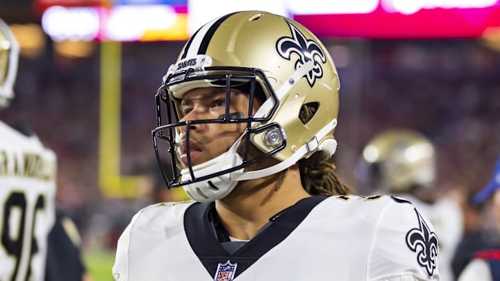 Oct 20, 2022; Glendale, Arizona, USA; New Orleans Saints safety Tyrann Mathieu (32) against the Arizona Cardinals at State Farm Stadium. Mandatory Credit: Mark J. Rebilas-Imagn Images