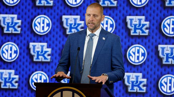 Oct 14, 2026; Birmingham, AL, USA;  Kentucky Wildcats head coach Mark Pope speaks during the SEC Basketball Tipoff at Grand Bohemian Hotel Mountain Brook.  Mandatory Credit: Butch Dill-Imagn Images