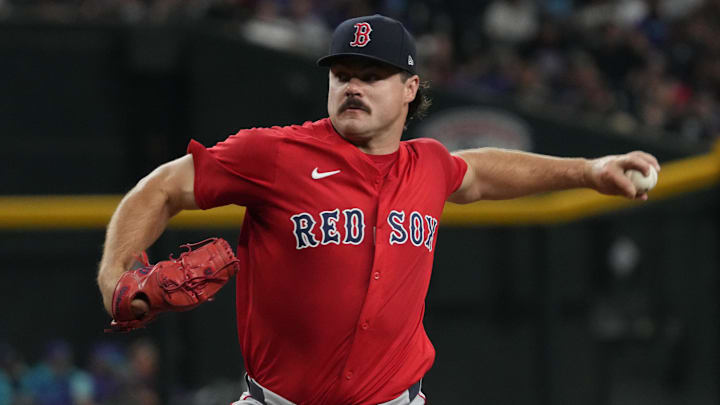 Sep 5, 2025; Phoenix, Arizona, USA; Boston Red Sox pitcher Payton Tolle (70) throws against the Arizona Diamondbacks in the first inning at Chase Field. Mandatory Credit: Rick Scuteri-Imagn Images