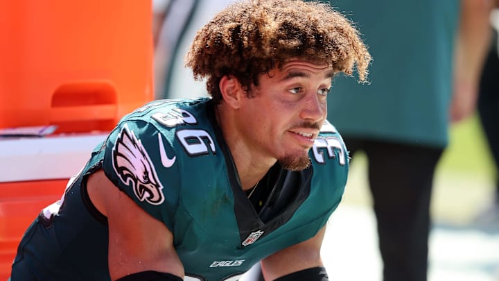 Sep 29, 2024; Tampa, Florida, USA; Philadelphia Eagles safety Tristin McCollum (36) against the Tampa Bay Buccaneers during the second half at Raymond James Stadium. Mandatory Credit: Kim Klement Neitzel-Imagn Images