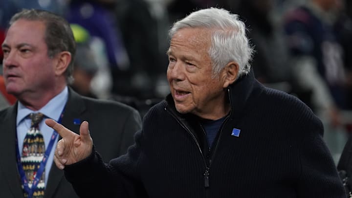 Dec 21, 2025; Baltimore, Maryland, USA;  New England Patriots owner Robert Kraft prior to the game against the Baltimore Ravens at M&T Bank Stadium. Mandatory Credit: James Lang-Imagn Images