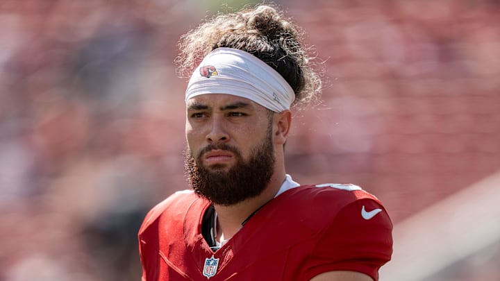 September 21, 2025; Santa Clara, California, USA; Arizona Cardinals wide receiver Simi Fehoko (80) warms up before the game against the San Francisco 49ers at Levi's Stadium. Mandatory Credit: Kyle Terada-Imagn Images