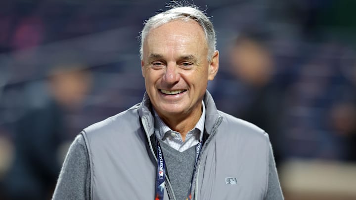 MLB commissioner Rob Manfred walks on the field before Game 3 of the 2024 NLCS at Citi Field. 