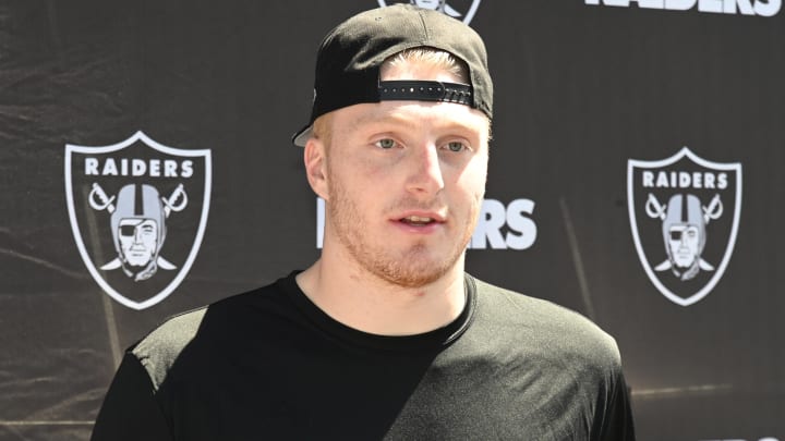 May 3, 2019; Alameda, CA, USA; Oakland Raiders defensive end Maxx Crosby reacts during rookie