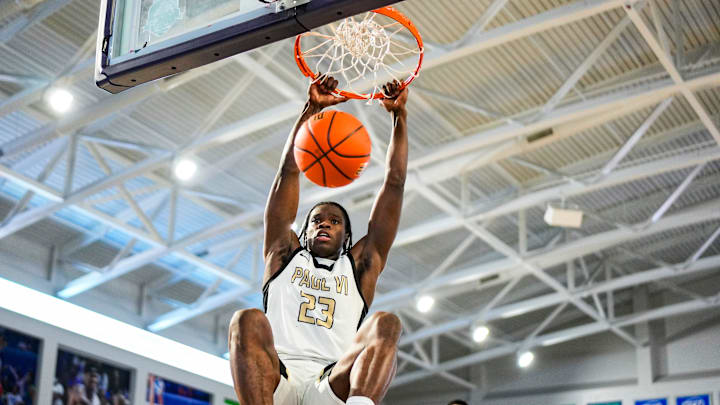 Paul VI Panthers guard Jordan Smith (23) dunks the ball during the fourth quarter of the City of Palms Classic first round game against the Garfield Heights Bulldogs at Suncoast Credit Union Arena in Fort Myers, Fla., on Thursday, Dec. 18, 2025.