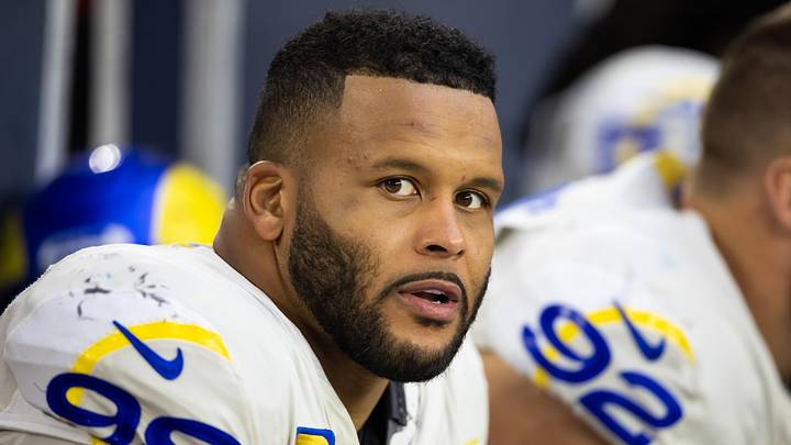 Los Angeles Rams defensive tackle Aaron Donald (99) against the Arizona Cardinals at State Farm Stadium. Mandatory Credit: Mark J. Rebilas-Imagn Images Los Angeles Rams defensive tackle Aaron Donald (99) against the Arizona Cardinals at State Farm Stadium. Mandatory Credit: Mark J. Rebilas-Imagn Images