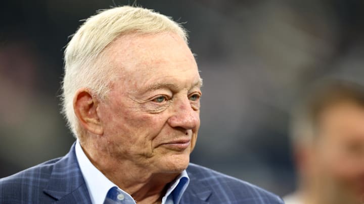 Aug 16, 2025; Arlington, Texas, USA;  Dallas Cowboys owner Jerry Jones before the game against the Baltimore Ravens at AT&T Stadium. Mandatory Credit: Kevin Jairaj-Imagn Images