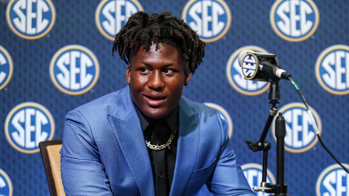 Jul 15, 2025; Atlanta, GA, USA; Texas Longhorns linebacker Anthony Hill Jr. answers questions from the media during SEC Media Days at Omni Atlanta Hotel. Mandatory Credit: Jordan Godfree-Imagn Images