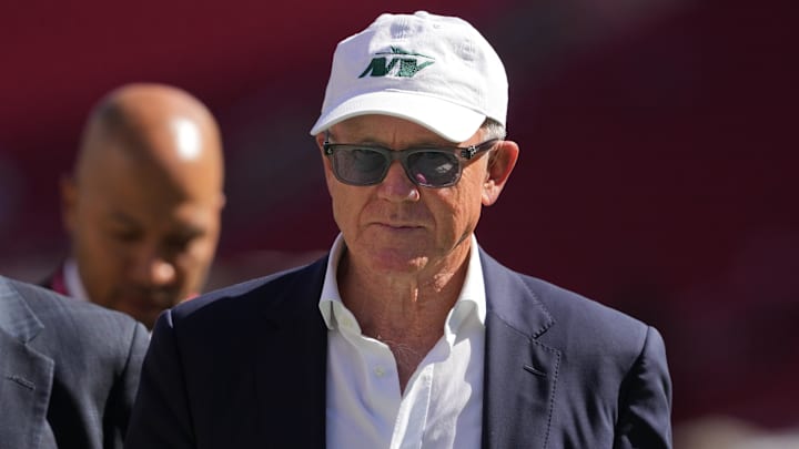 Sep 9, 2024; Santa Clara, California, USA; New York Jets owner Woody Johnson walks on the field before the game against the San Francisco 49ers at Levi's Stadium
