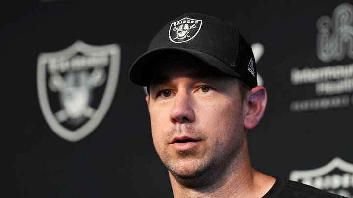 Las Vegas Raiders head coach Klint Kubiak speaks during a news conference