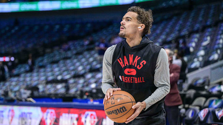 Feb 6, 2022; Dallas, Texas, USA; Atlanta Hawks guard Trae Young (11) warms up before the game against the Dallas Mavericks at the American Airlines Center. Mandatory Credit: Jerome Miron-Imagn Images Feb 6, 2022; Dallas, Texas, USA; Atlanta Hawks guard Trae Young (11) warms up before the game against the Dallas Mavericks at the American Airlines Center. Mandatory Credit: Jerome Miron-Imagn Images